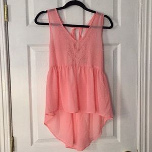 Light pink open back, hi-low tank top